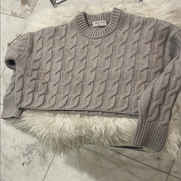 Babaton Sweaters - Babaton Taupe Cable Knit crop Sweater